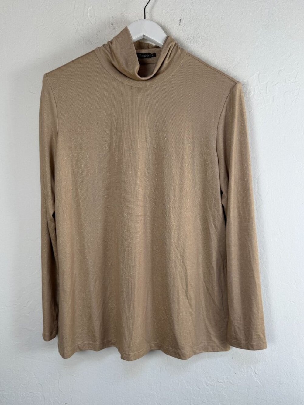 J.McLaughlin Womens Gold Metallic Turtleneck Long Sleeve Top XL Stretch Casual